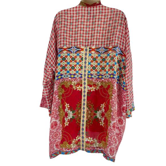 Johnny Was Dolce Mix Print Kimono Jacket Pockets Red Size XS - Picture 7 of 9